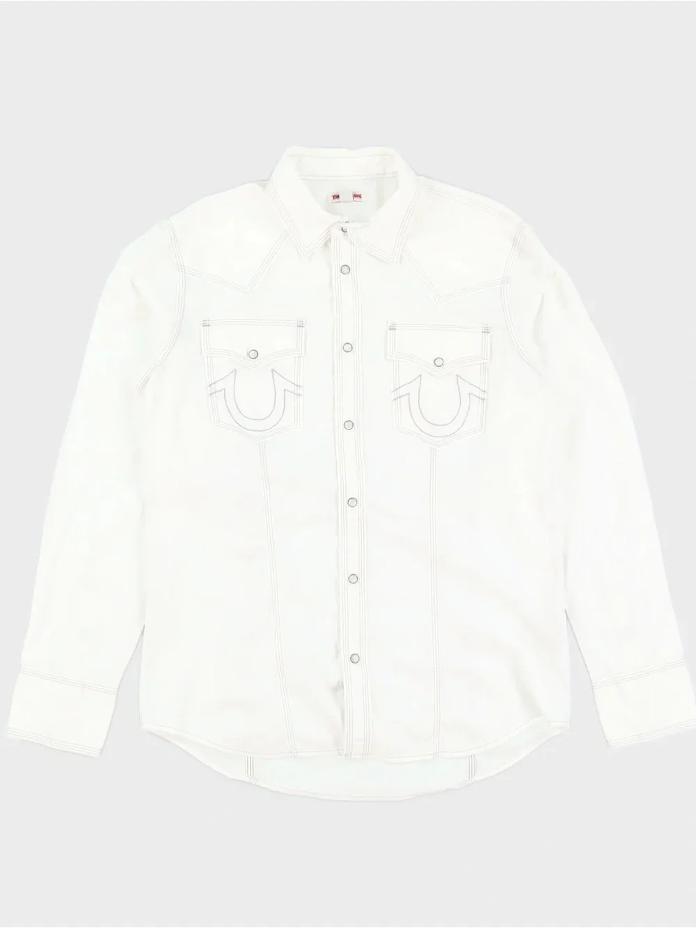 True Religion Big T Western Pearl Snap Shirt White Contrast Stitch 3XL